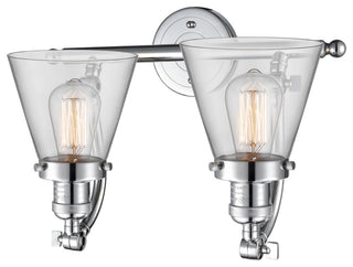 2-Light Small Cone 18" Bath Fixture, Polished Chrome, Glass: Clear