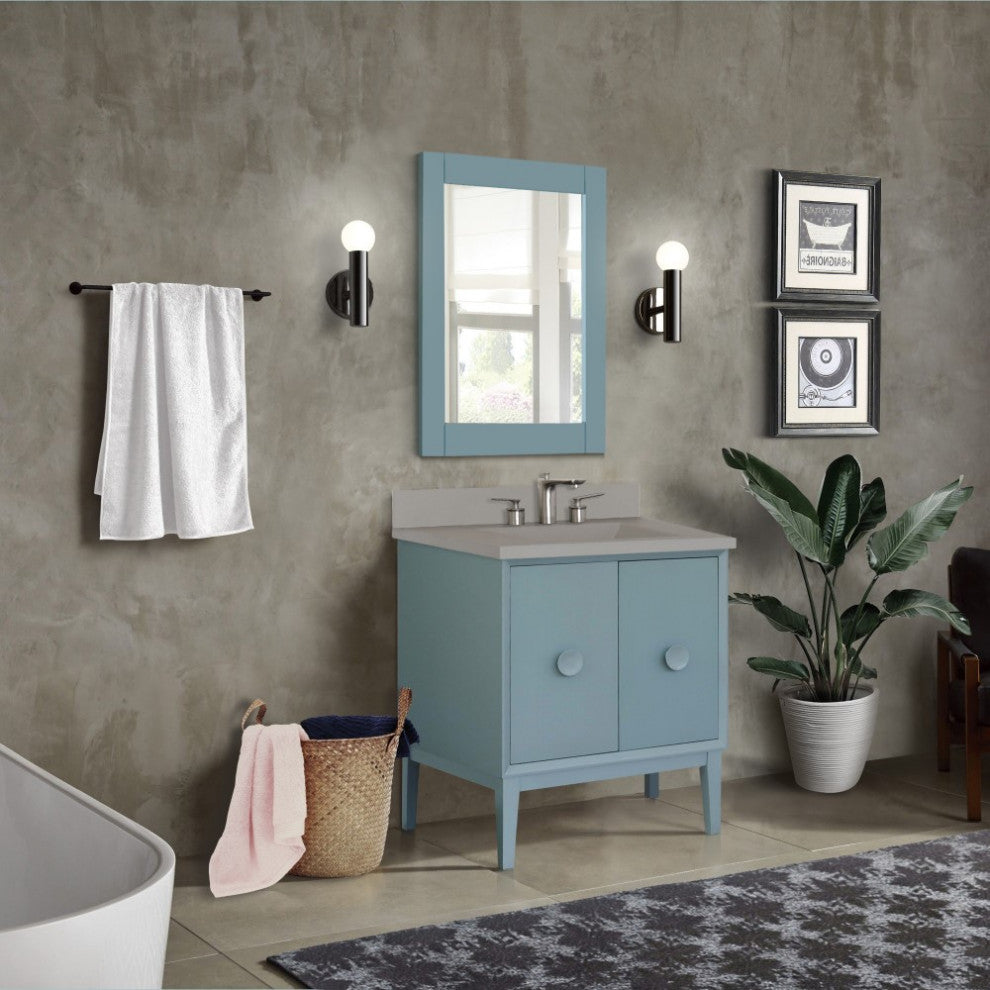 31" Single Vanity, Aqua Blue Finish With Gray Concrete Top