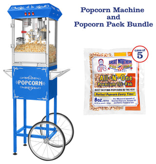 Popcorn Machine with Cart and 5-Pack of Kernels 8oz Popper