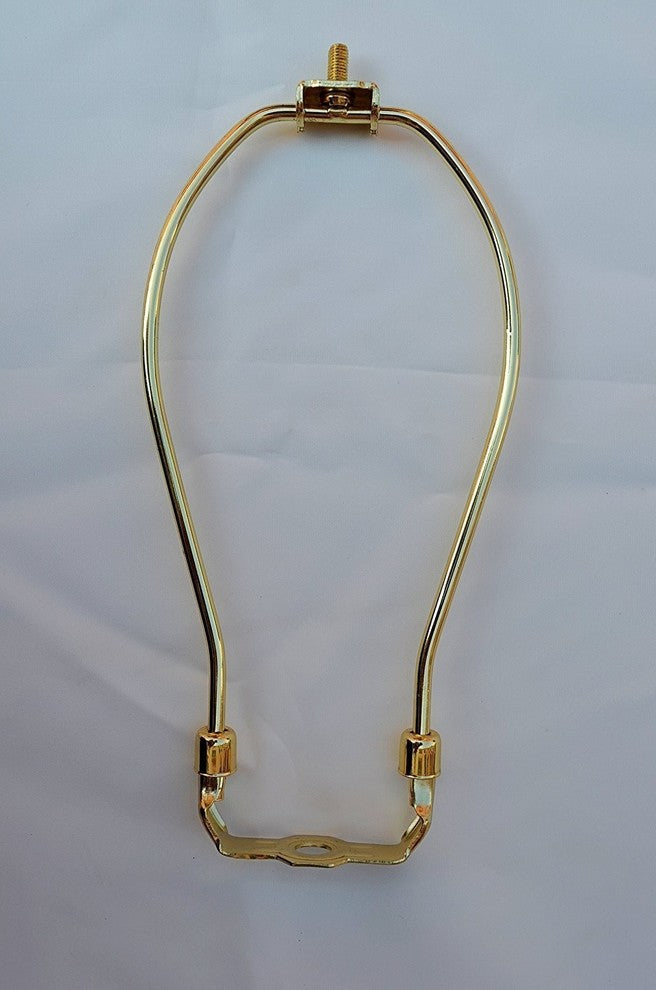 8" Heavy Duty Harp Fitter For Lamp Shades with Saddle, Polished Brass