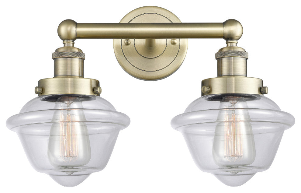 Oxford 2-Light 16" Bath Vanity Light, Antique Brass Finish, Clear Shade