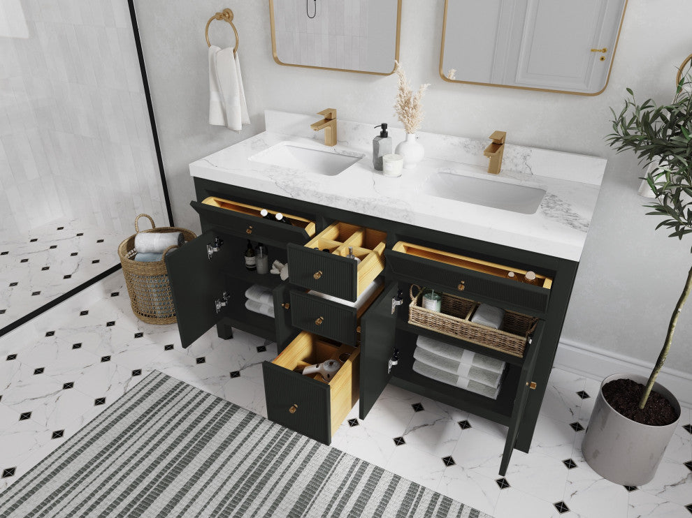 Sonoma 60" Double Sink Bath Vanity in Black Top, 2" Viola Night