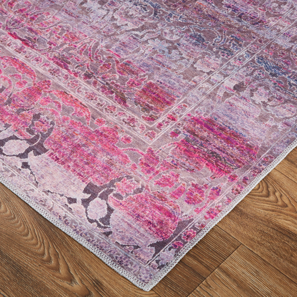 Welch Oriental Machine Washable Pink/Purple Rug, 7'10"x9'10"