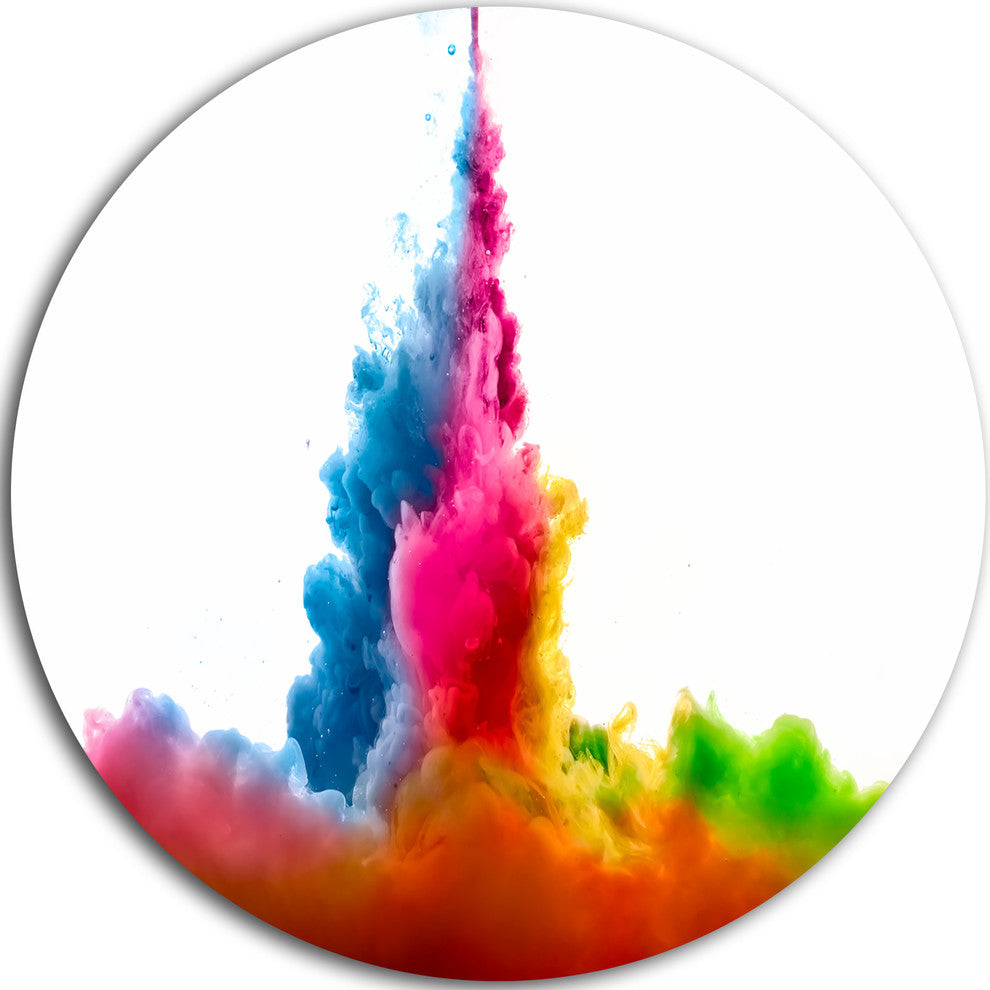 Rainbow Colors Explosion, Abstract Watercolor Round Wall Art, 36"