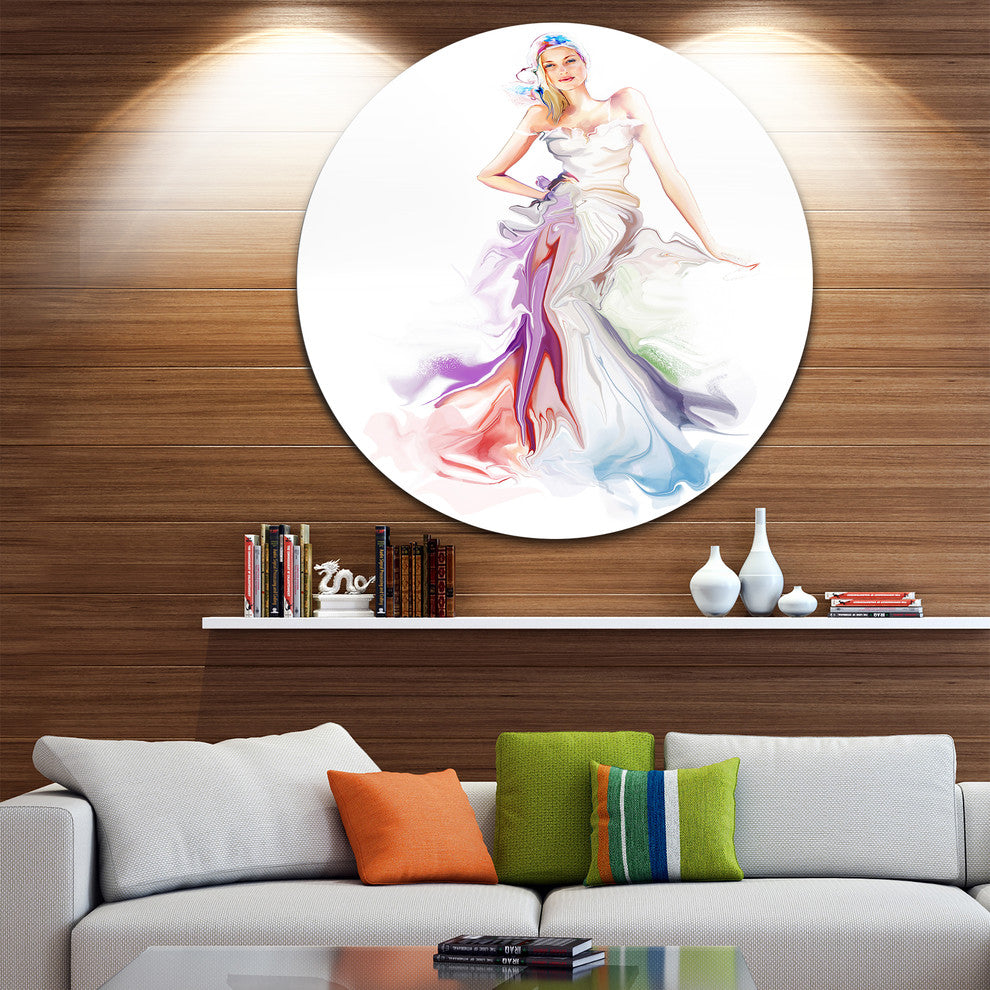 Beautiful Fashion Girl, Contemporary Round Wall Art, 23"