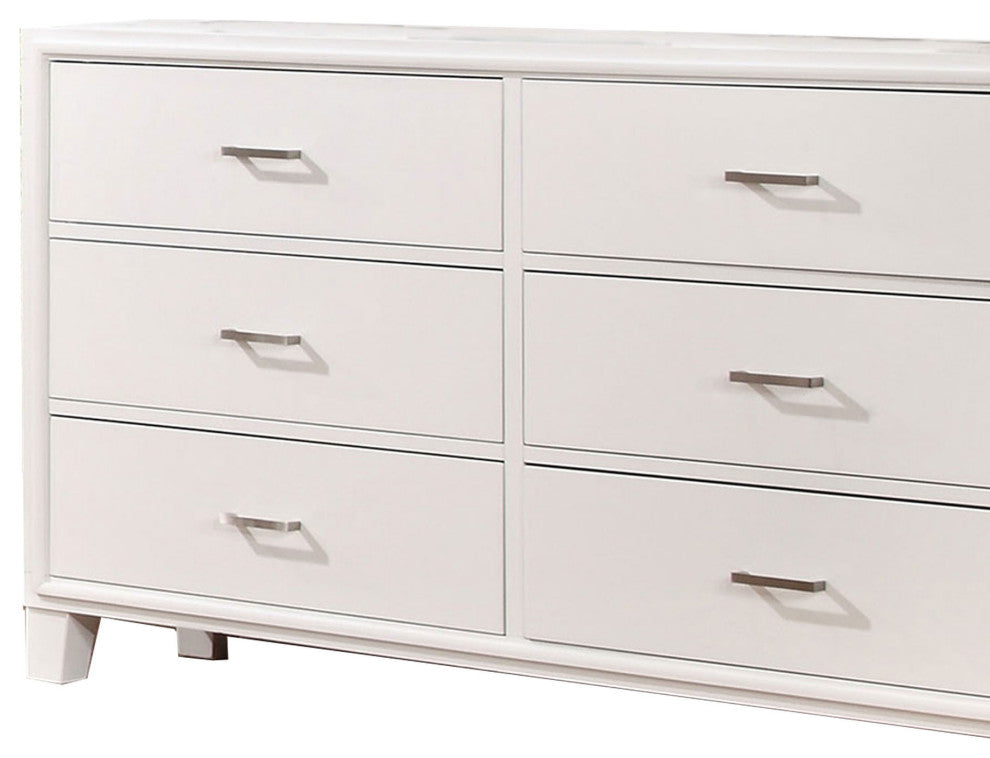 Modern Style Wooden Dresser with 6 Drawers and Tapered Legs, White