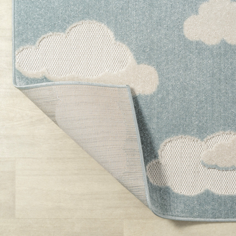 High-low Youth Cloud Scandi Rug Blue/Ivory 5 ft x 8 ft Indoor/Outdoor Area Rug