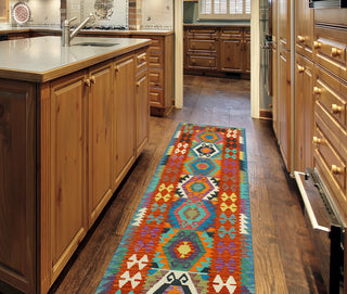 Flatweave Malik Red/Navy Runner, 2'7x9'11