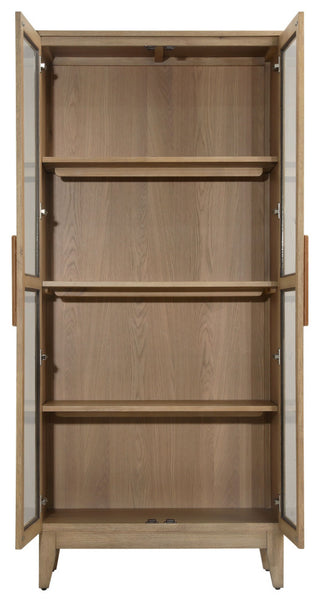Interior view with doors open; cabinet shelving visible.