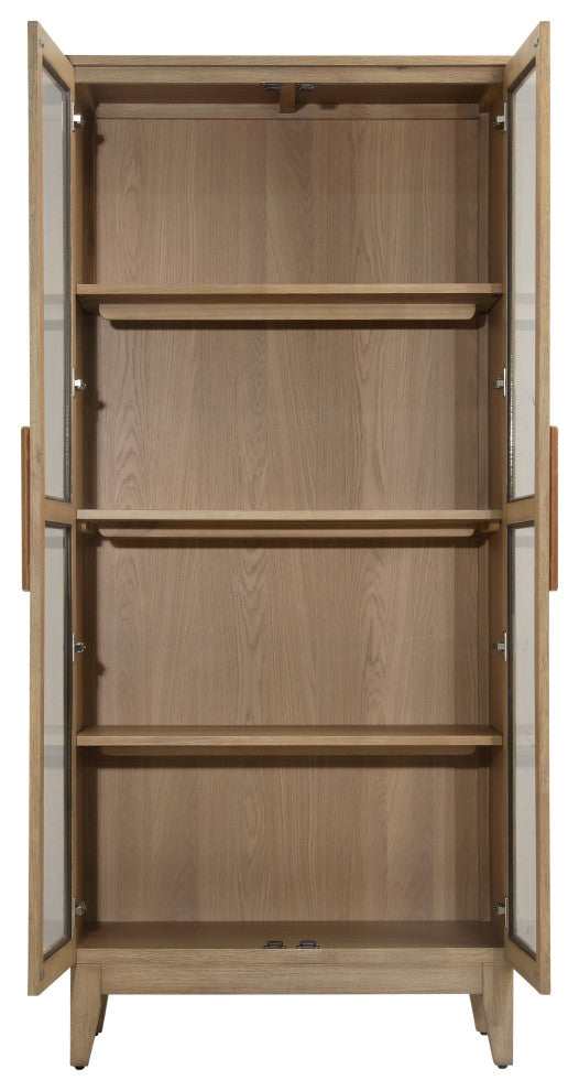 Interior view with doors open; cabinet shelving visible.