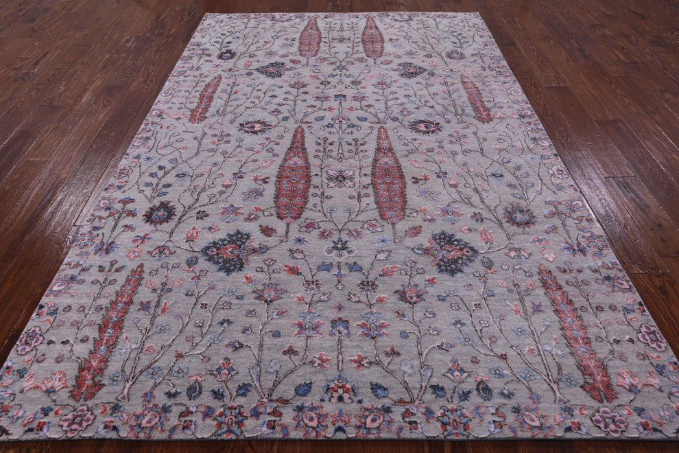 Persian Ziegler Wool and Silk Hand Knotted Rug 6' 1" X 9' 0"- Q6284