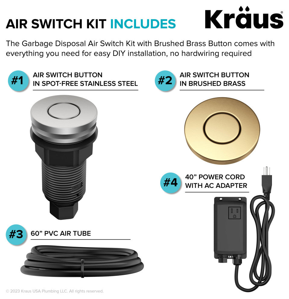 KRAUS Garbage Disposal Air Switch Kit 2 Flat Push Buttons SFS & BB, Kwda-200bb
