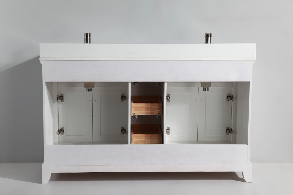 Vanity Art Vanity Set With White Stone Top, 60", White, Standard Mirror