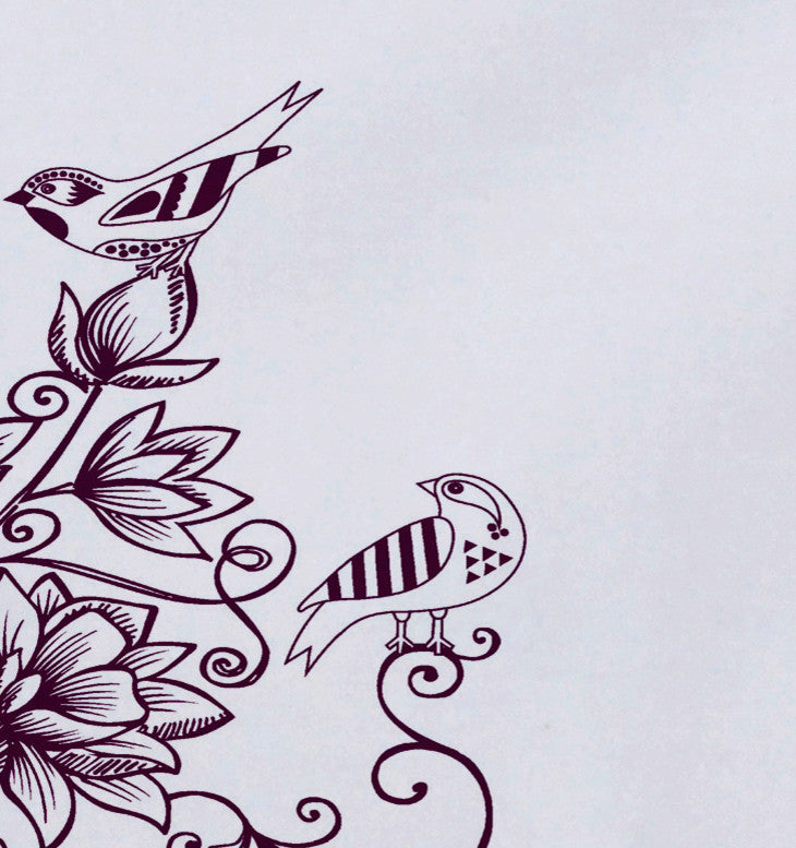 18"x14" Five Little Birds, Floral Print Placemat, Purple, Set of 4