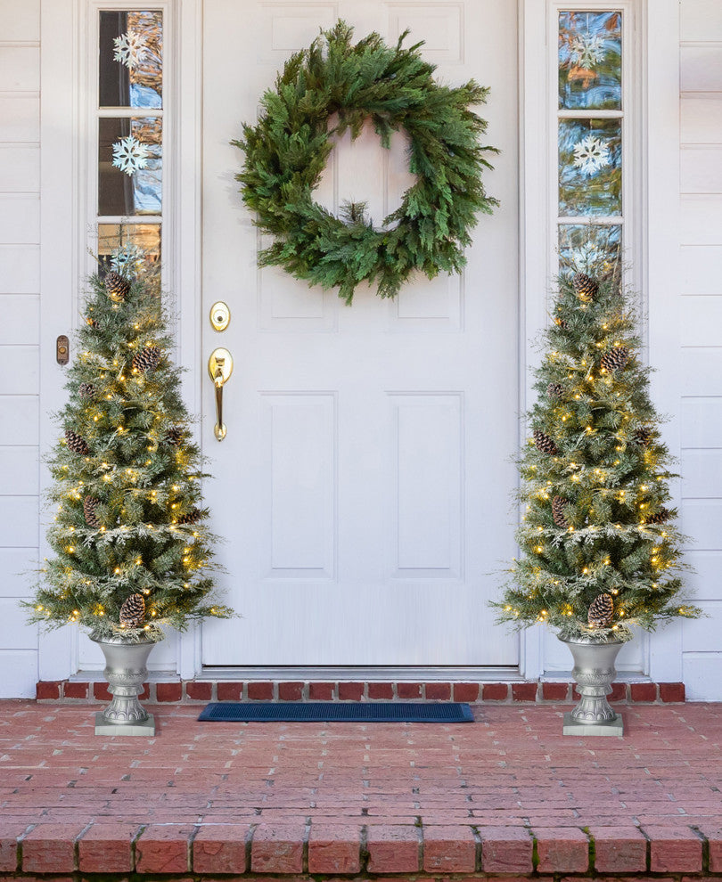 2-Pack 5' Pre-Lit Pine Artificial Christmas Porch Tree, 180 Warm White Lights