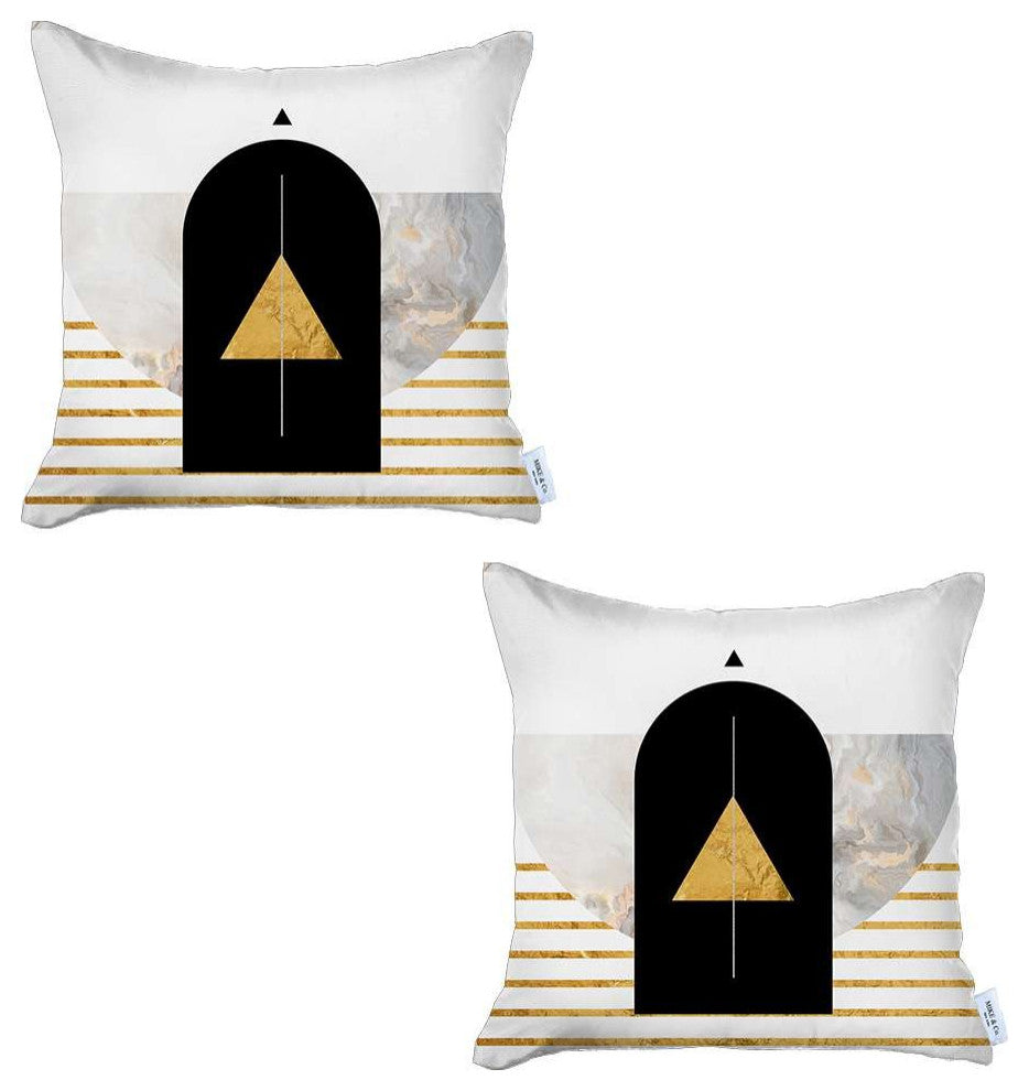 Set of 2 Yellow Geometric Printed Pillow Covers