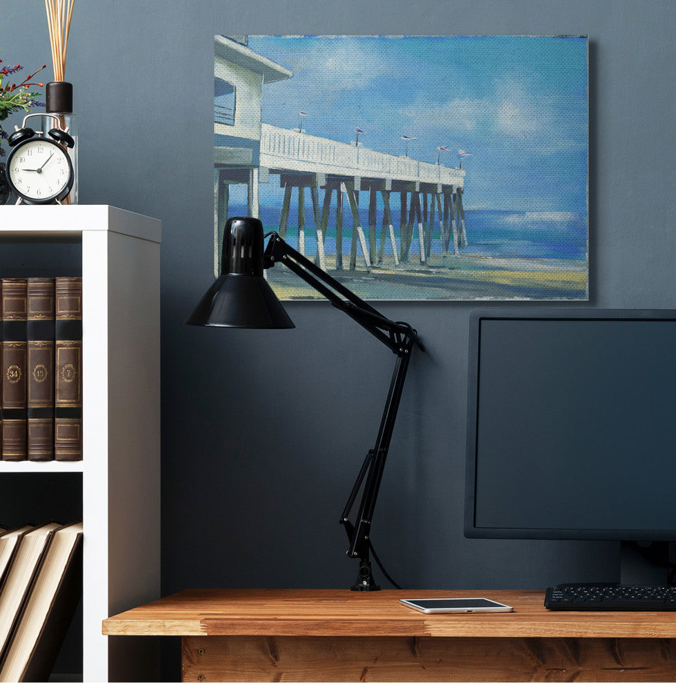 Beach Boardwalk Ocean Blue Landscape Painting, 30"x40", Canvas Art