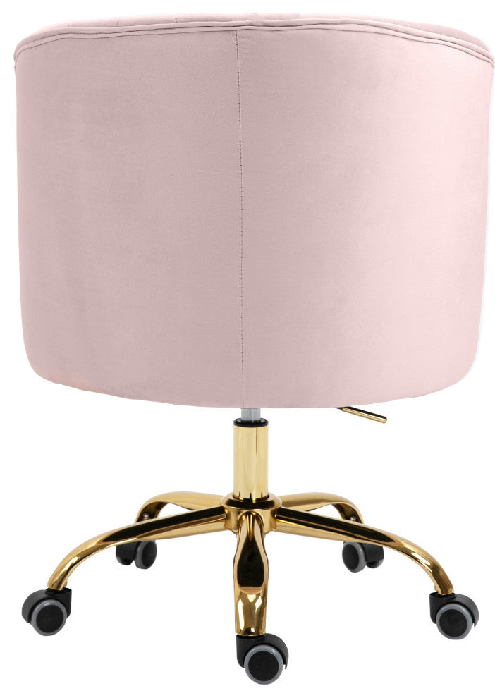 Arden Swivel and Adjustable Velvet Upholstered Office Chair, Pink, Gold Base
