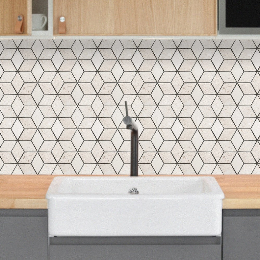 Shell Stone Limestone Rhombus Design on 12"x12" Mosaic Tile (10 sqft per box)