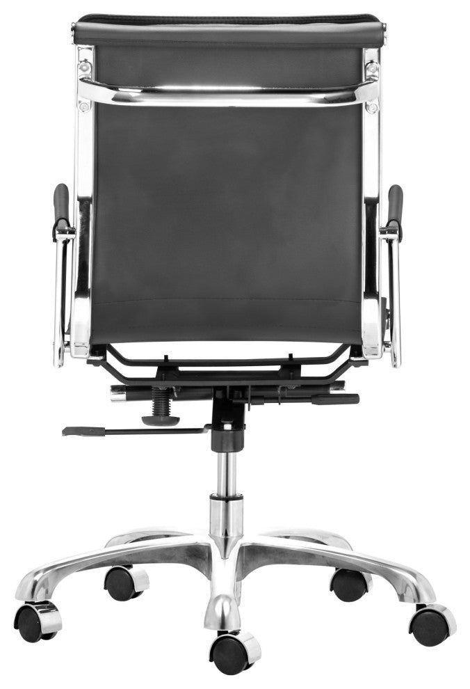 Computer Chair, Faux Vinyl Leather, Steel, Black, Silver, Home Business Office