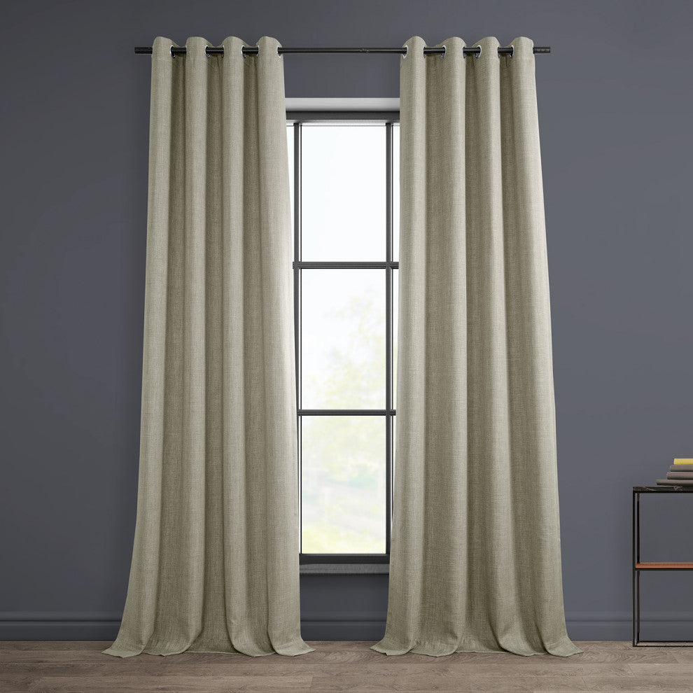 Faux Linen Grommet Room Darkening Curtain Single Panel, Oatmeal, 50"x84"