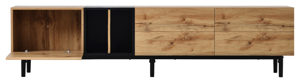 TATEUS 80" TV Stand With Large Storage Cabinet, Combining Style, Natural Wood