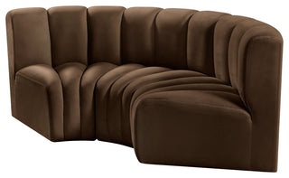 Arc Velvet Upholstered 3-Pc. Inward Curved Modular Sectional, Brown