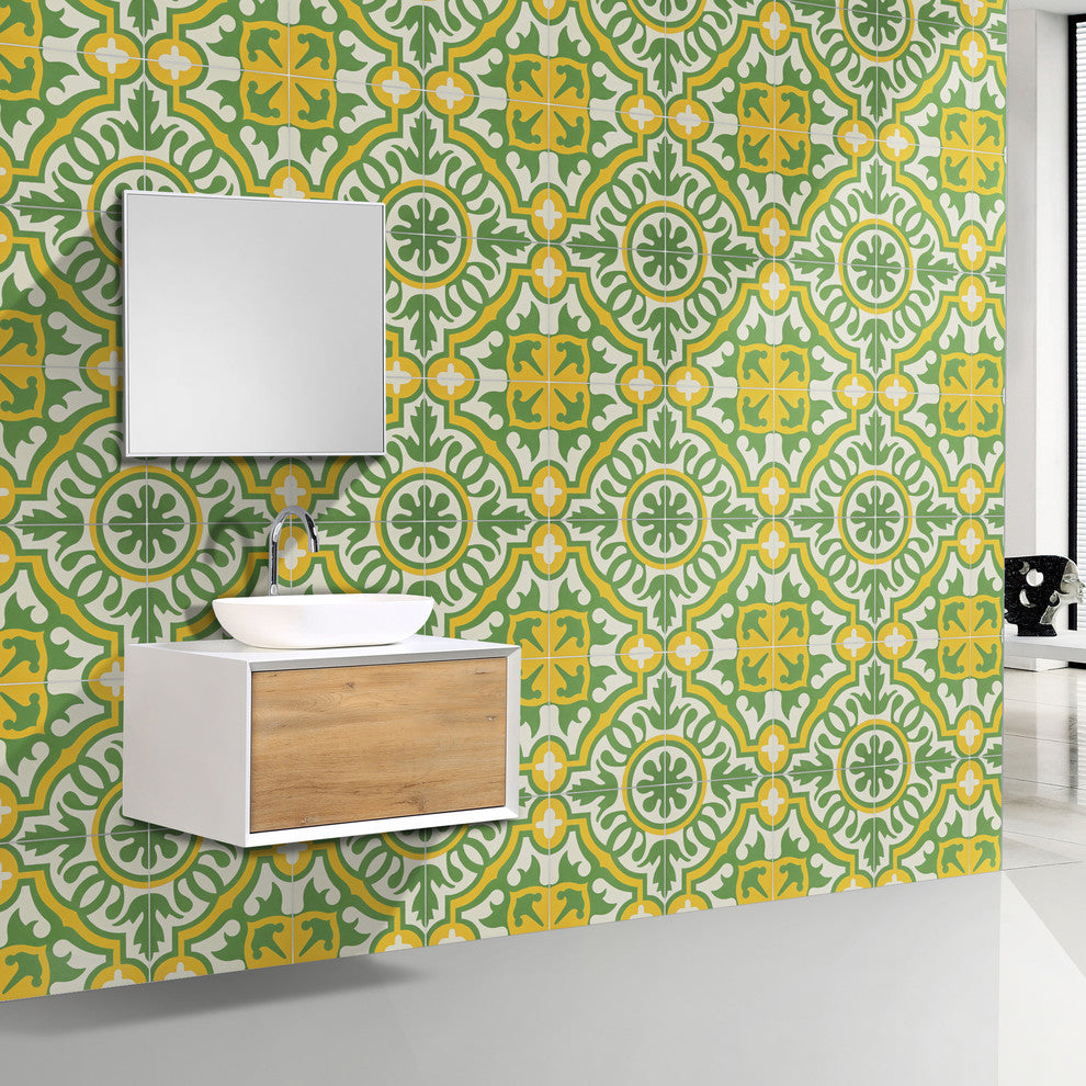 Baha Handmade Cement Tile, Green/Yellow, Sample