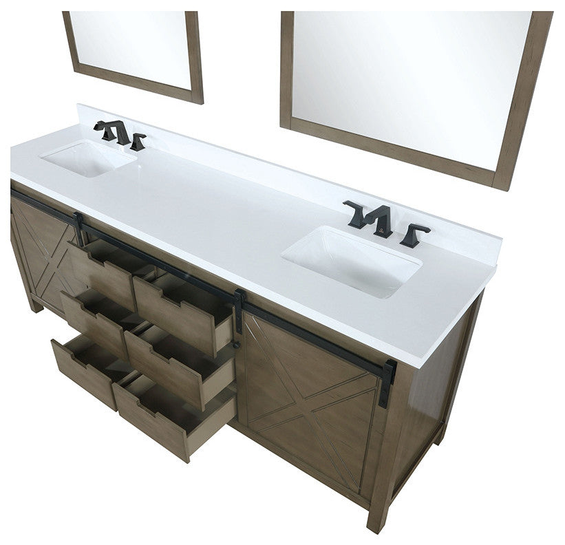 Marsyas 80" Double Vanity, No Top and 30" Mirrors, Rustic Brown