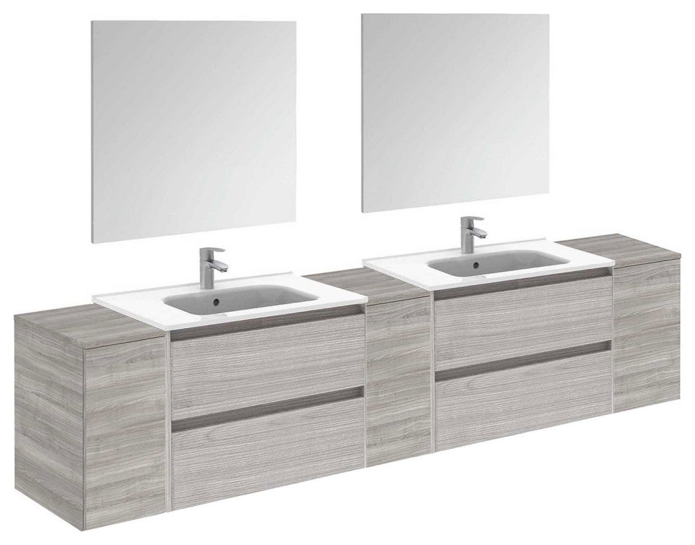 84" Vanity Set with Mirror and Sink Sansa by Royo, Sandy Grey, 100"