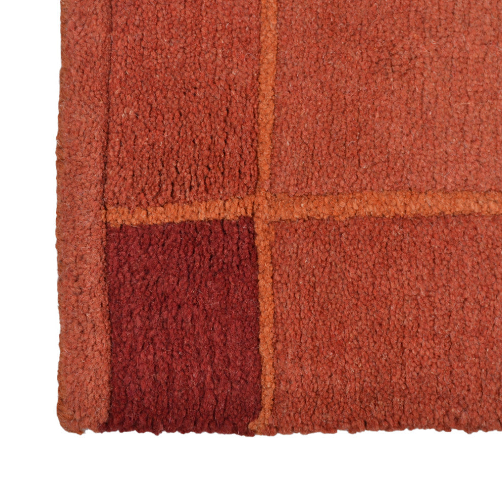 Hand Knotted Tibbati Wool Area Rug Contemporary Dark Orange