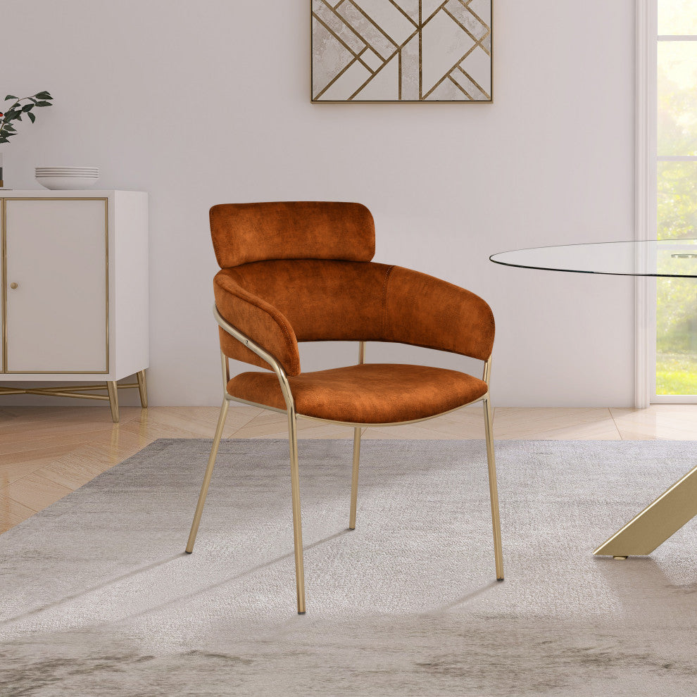 Yara Upholstered Dining Chair (Set of 2), Cognac, Velvet