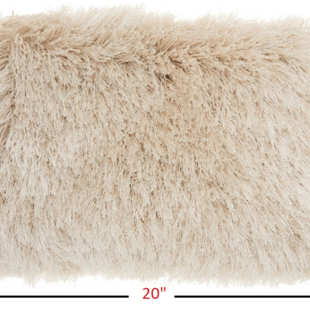 Beige Super Shaggy Throw Pillow
