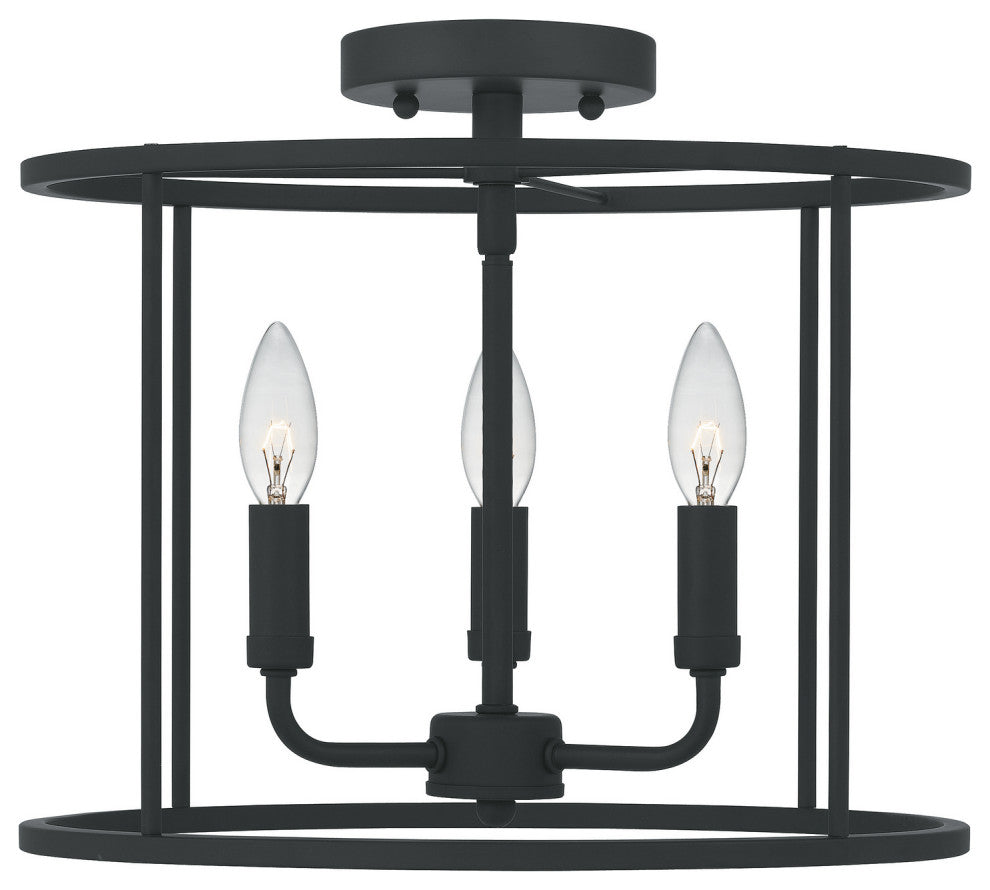 Abner 3-Light Semi-Flush Mount, Matte Black