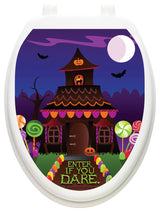 Haunted House Toilet Tattoos Seat Cover, Vinyl Lid Decal, Halloween Bathroom, Elongated