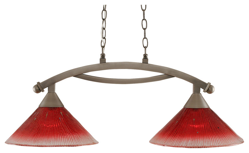 Bow 2 Light Island Light In Brushed Nickel, 12" Raspberry Glass