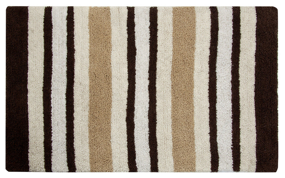Bath Rug Cotton, 2 Piece Set, Pattern Woven Stripe, Ivory, 24"x17" and 34"x21"