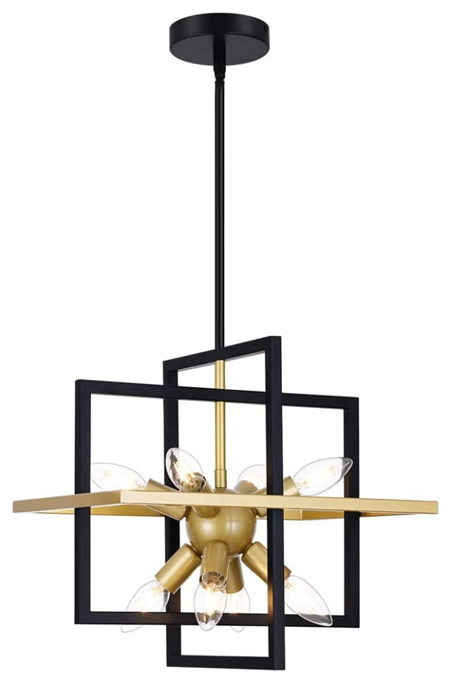 8 Light Black and Champagne Gold Chandelier Industrial Black Pendant Light