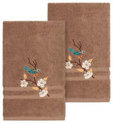 Linum Home Textiles Spring Time Embellished, Latte, Hand Towel, 2-Piece Set