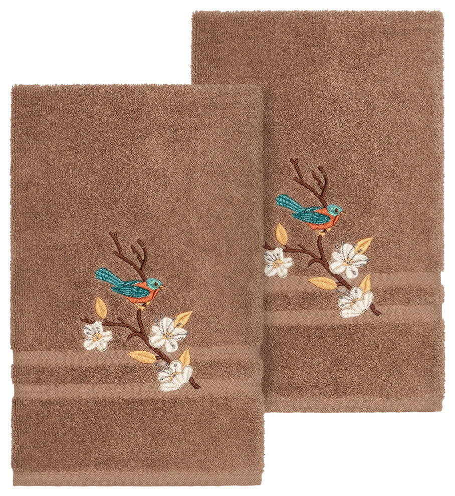 Linum Home Textiles Spring Time Embellished, Latte, Hand Towel, 2-Piece Set