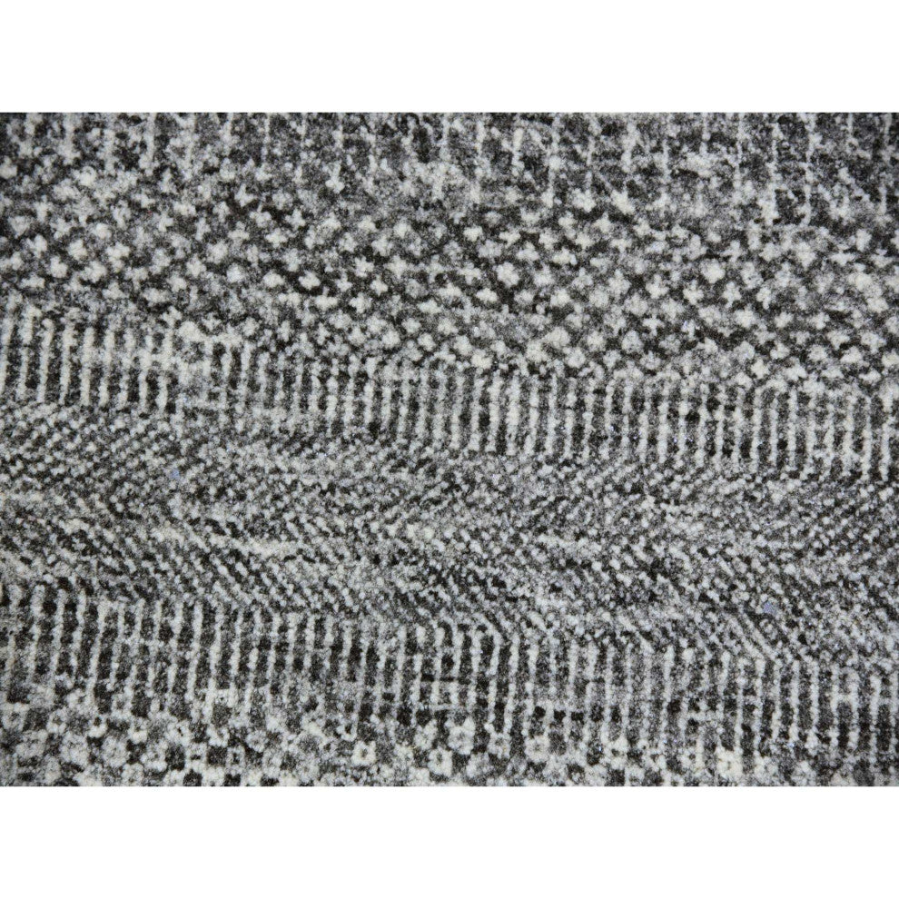 Storm Gray Grass Design Organic Undyed Wool Hand Knotted Round Rug 11'2"x11'2"