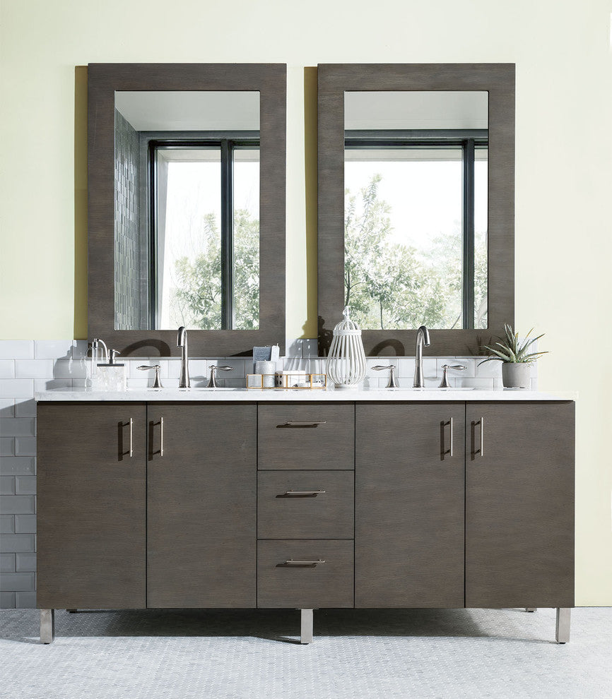 Metropolitan 72" Double Vanity, Silver Oak, No Top, Without Top