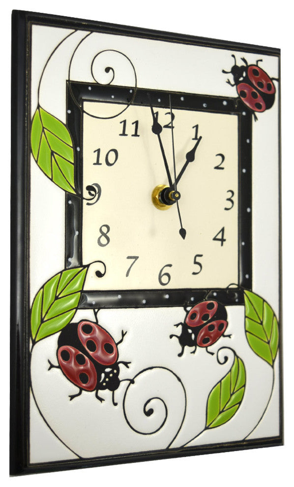 Ceramic Wall Clock With Ladybug Motif