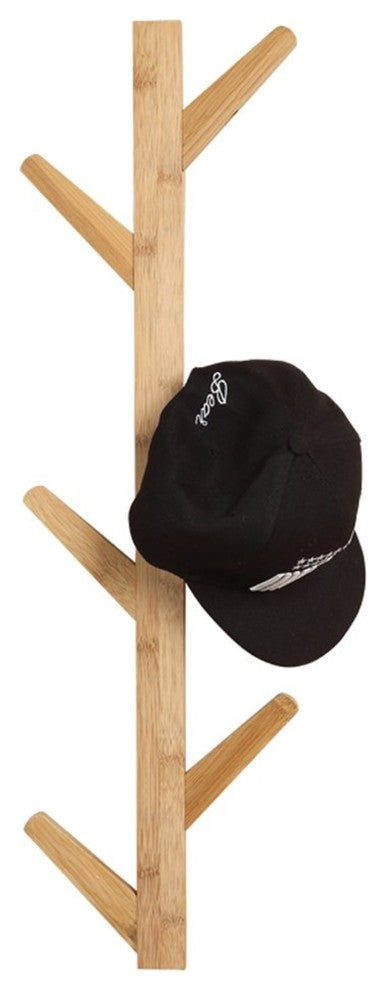 Space Saver Bamboo Wall Mount 8-Hook Hanging Storage Organizer, Hat Rack
