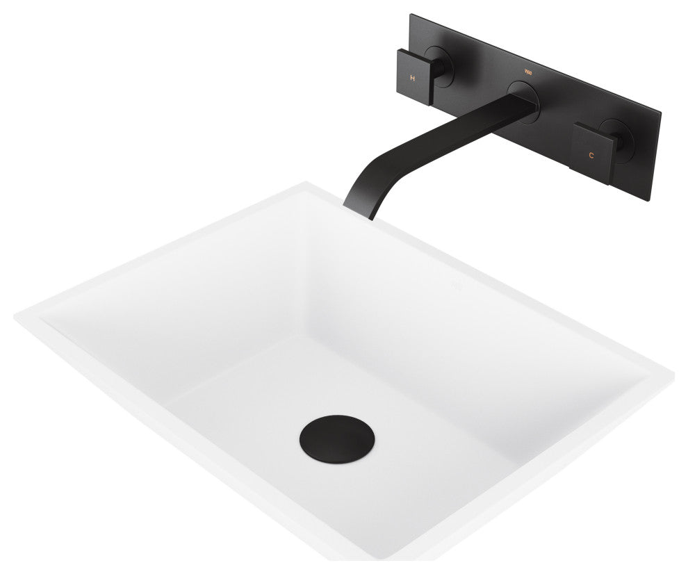 Vinca 18"L x 14"W MatteStone Vessel Sink and Titus Wall Mount Faucet Set