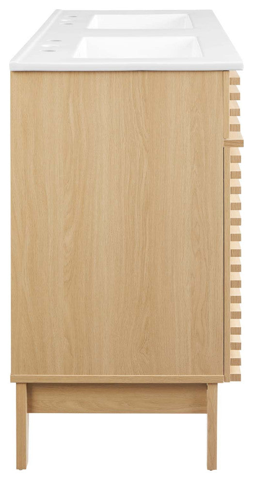 Render 48" Double Sink Bathroom Vanity, Oak White