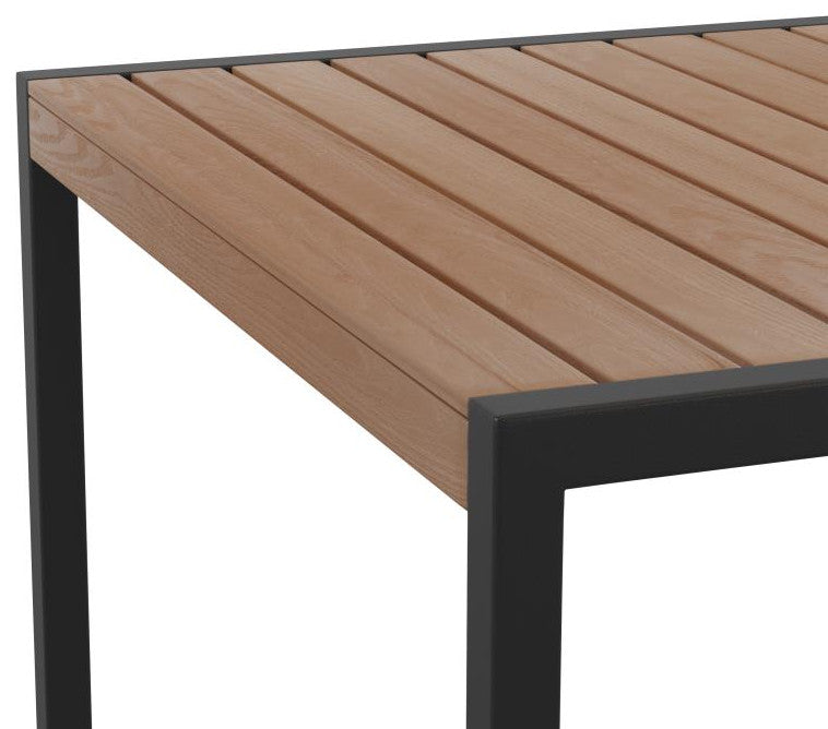 Lark 30" x 48" Steel Framed Patio Dining Table With Umbrella Holder Hole-Teak