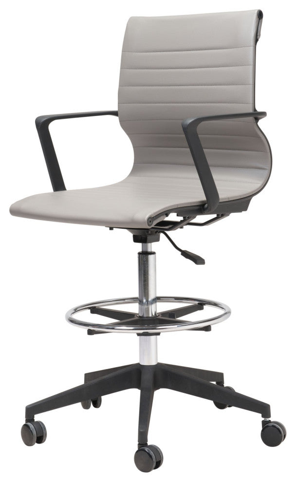 Computer Work Chair, Steel, Gray, Black, Chrome, Home Business Office