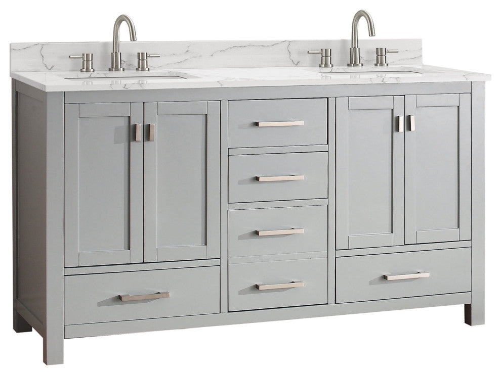 Avanity Modero 60" Double Vanity, Chilled Gray, Cala White Engineered Stone Top