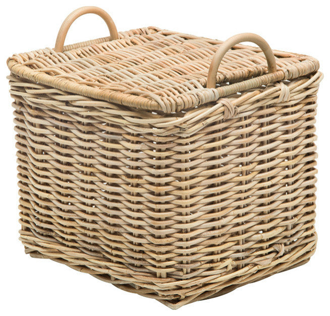 Rattan Core Rectangular Storage Basket with Lid, Natural, Small